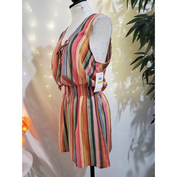 BECCA by Rebecca Virtue Smocked Sleeveless Dress Womens Size M NWT Multi Stripe - Picture 2 of 8